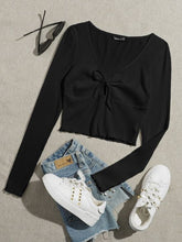 QUTIE LETTUCE TRIM KNOT FRONT RIB-KNIT TEE